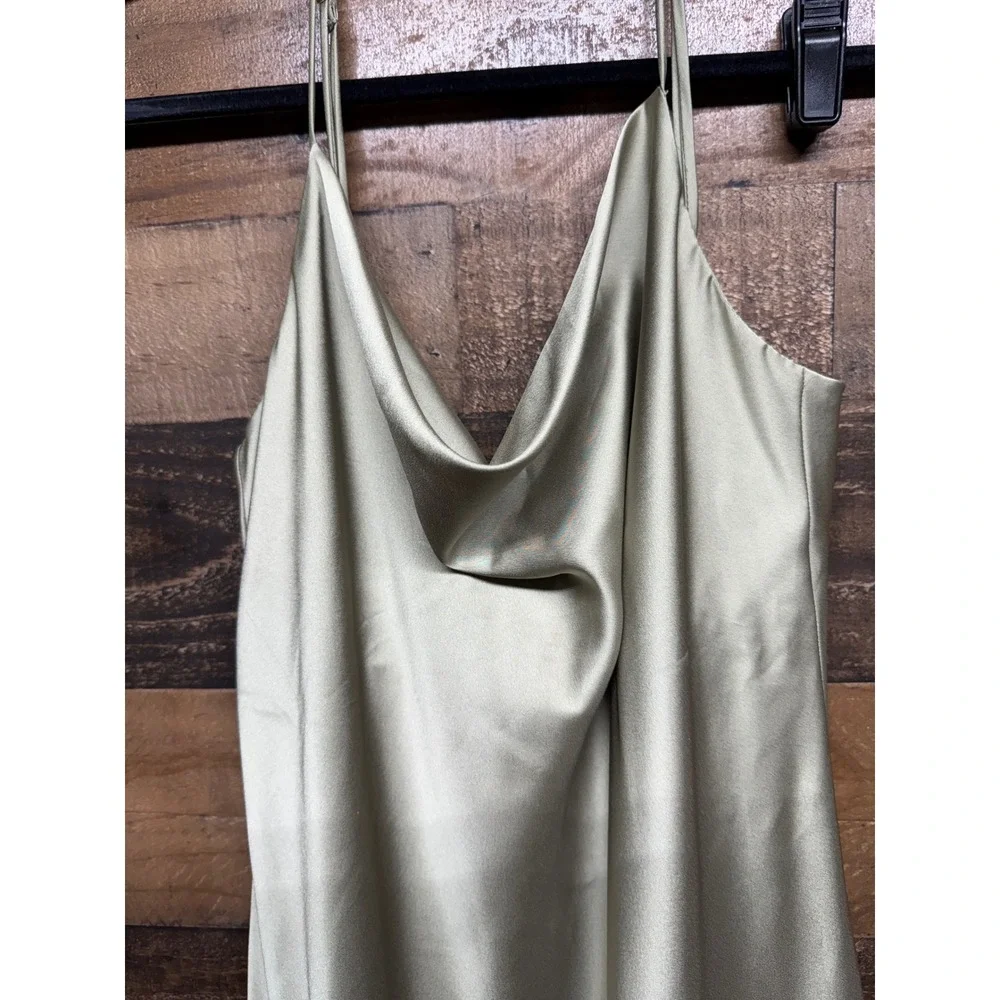 Show Me Your Mumu Verona Cowl Dress Sage Green Satin Midi Slip Dress Medium